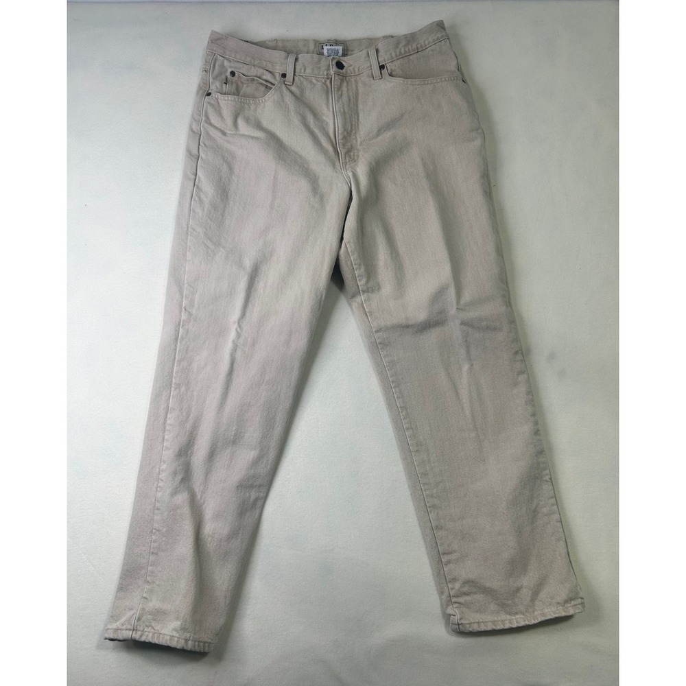 LL Bean Classic Fit Flannel Lined Jeans Mens 36x30 Tan Khaki Denim Plaid Lining